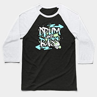 DRUM AND BASS  - Graffiti Skull (lime/teal) Baseball T-Shirt